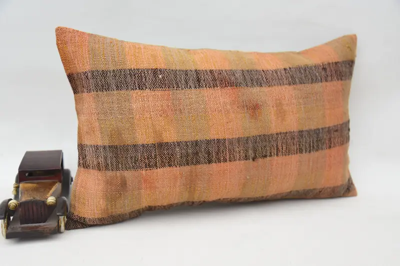 Kilim Pillow Cover, Farmhouse Cushion, Wool Kilim Pillow Pillow Sham, Kilim Cushion Sham, Pillow Cover, 12x20 Orange Cushion Cover, Pillow for Couch - 2