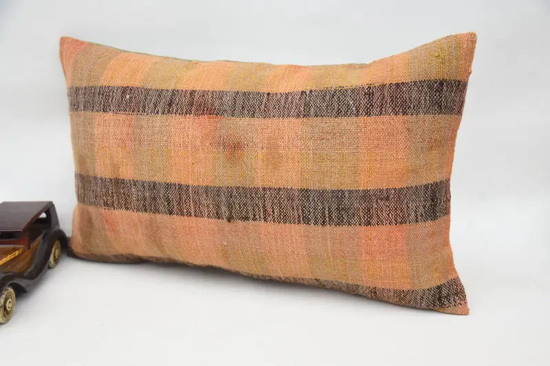 Kilim Pillow Cover, Farmhouse Cushion, Wool Kilim Pillow Pillow Sham, Kilim Cushion Sham, Pillow Cover, 12x20 Orange Cushion Cover, Pillow for Couch - 3