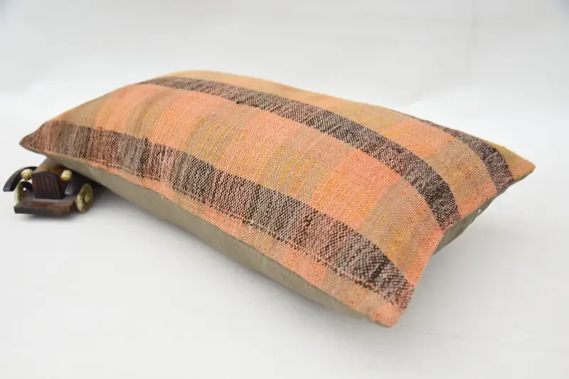 Kilim Pillow Cover, Farmhouse Cushion, Wool Kilim Pillow Pillow Sham, Kilim Cushion Sham, Pillow Cover, 12x20 Orange Cushion Cover, Pillow for Couch - 6