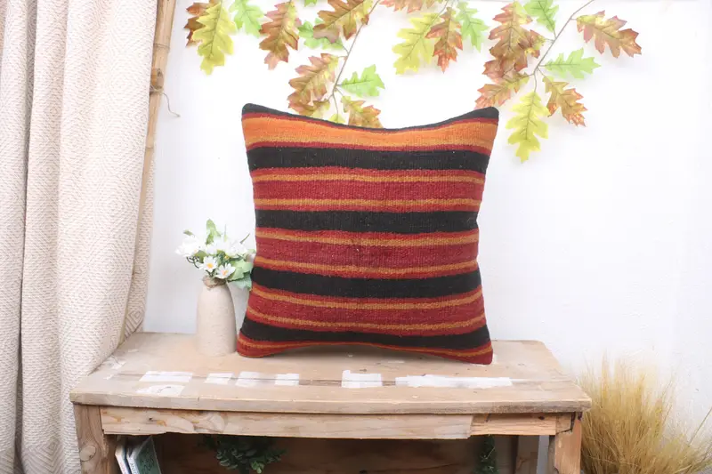 Kilim Cushion Sham, Turkish Pillow, Accent Pillow, 18x18 Red Cushion Case, Pillow Cover, One Of A Kind Pillow Case, Kilim Pillow Cover - 1