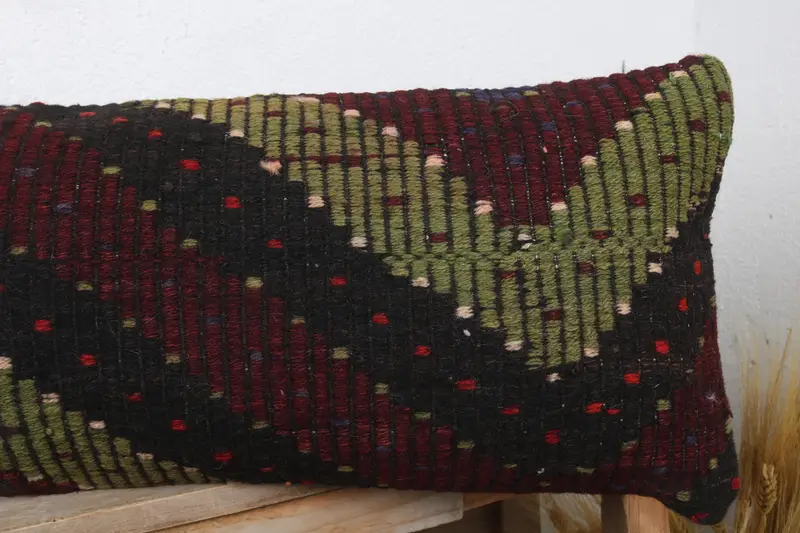 Cushion Case, Vintage Kilim Pillow, Antique Pillows, Personalized Gift Pillow Cushion Cover, Home Decor Pillow, 12x36 Green Cushion - 5