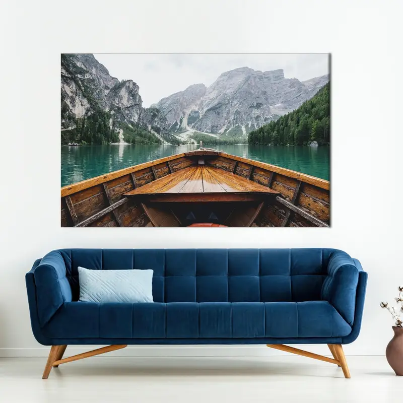 Elegant River Mountain Nature Landscape Farmhouse Canvas Print