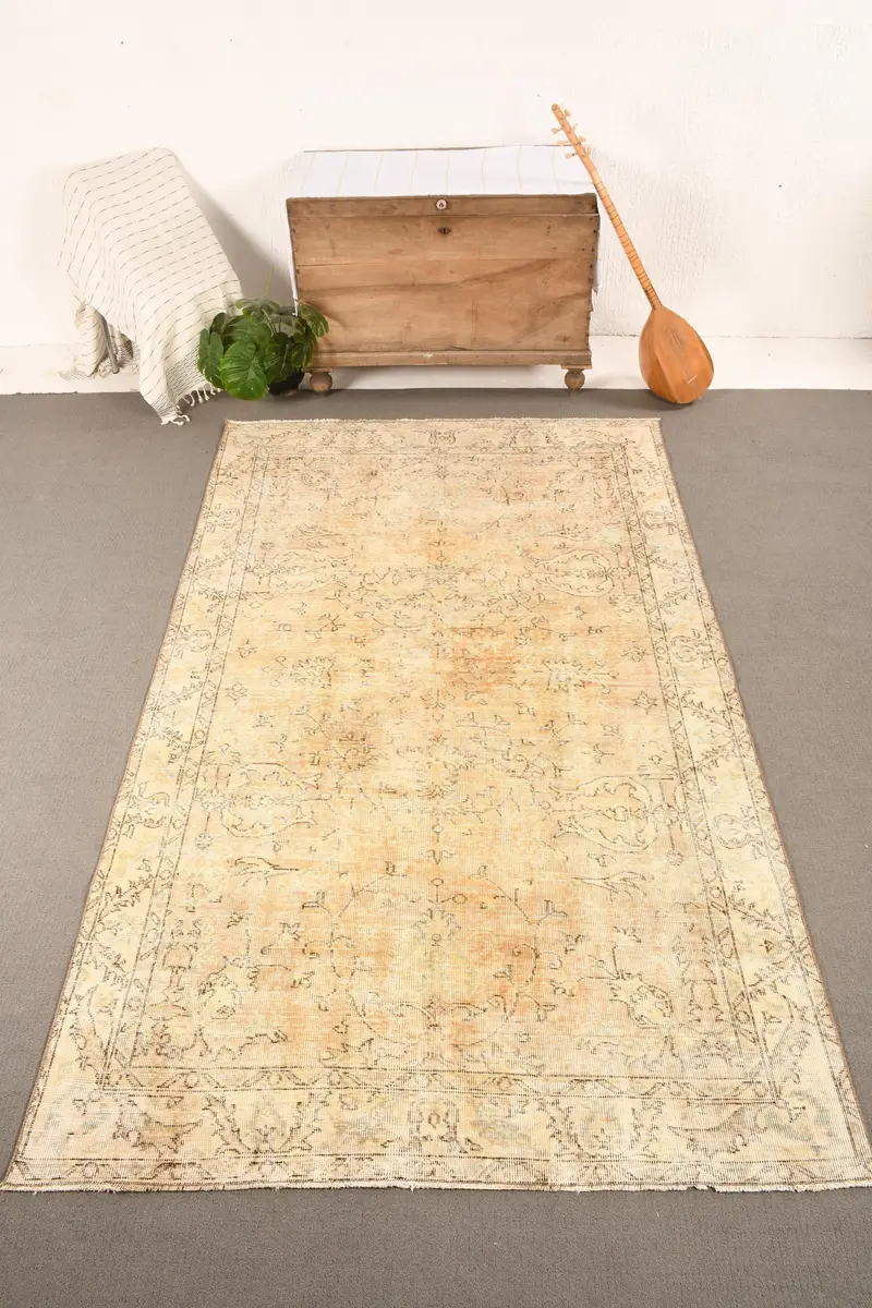 Türkischer Vintage-Teppich, 153 x 265 cm, beige Paisley-Wollteppich - 1