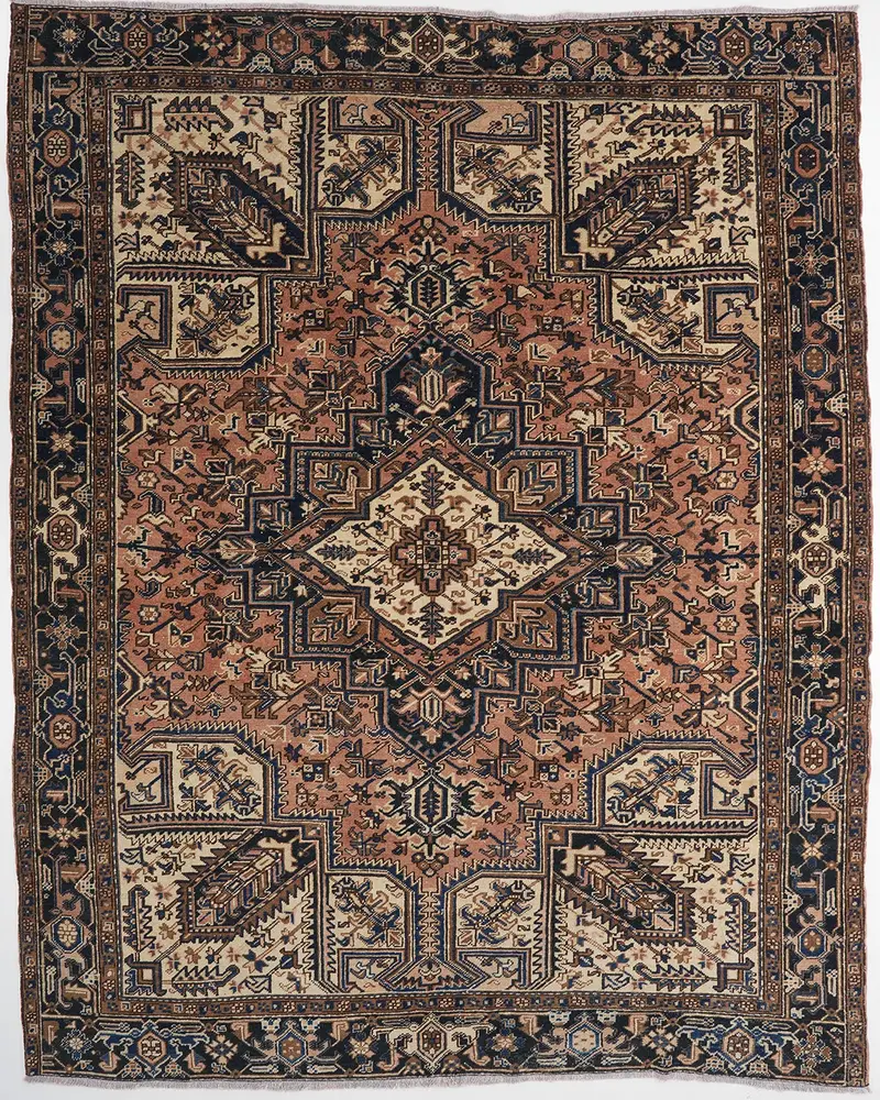 Bronz & Mavi İkat Halı, 7,8x10 ft Zarif Dekor