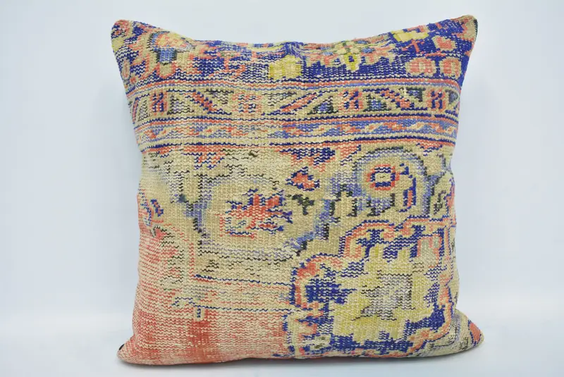 Blau & Rot besticktes Wurfkissen, handgemachtes Polka Dot Kissen