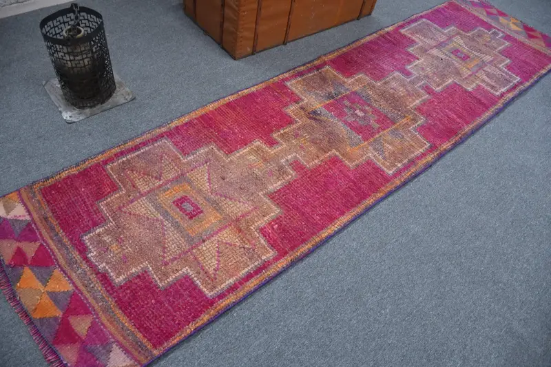 2,5x10,2 ft türkischer Teppich, Läufer Vintage Teppich, roter Ikat Teppich - 1