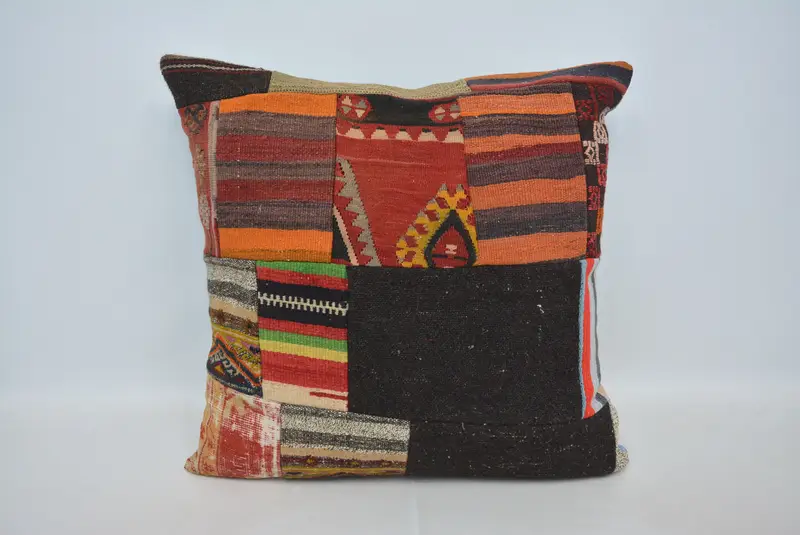 Handgefertigtes Kissen aus Hanf und Wolle, gestreiftes Vintage-Kissen