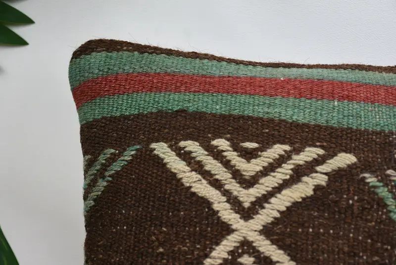 Handmade Throw Cushion Case, Tribal Pillow Case, 12x12 Brown Pillow Sham, Pillow Cover, Boho Pillow, Gift Pillow, Vintage Kilim Throw Pillow - 2