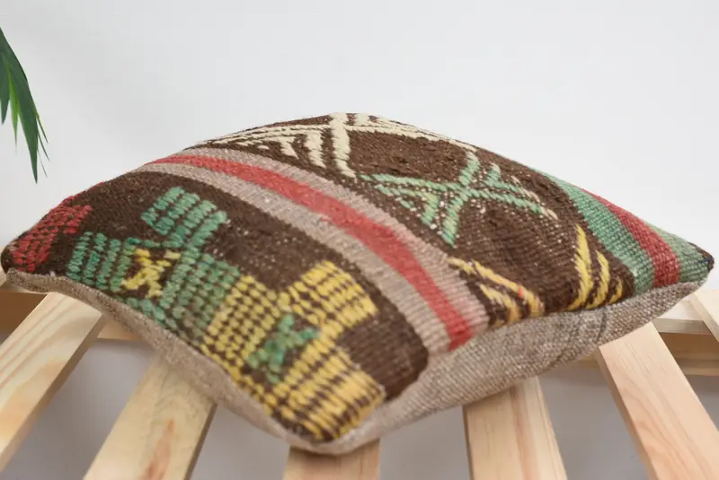 Handmade Throw Cushion Case, Tribal Pillow Case, 12x12 Brown Pillow Sham, Pillow Cover, Boho Pillow, Gift Pillow, Vintage Kilim Throw Pillow - 6