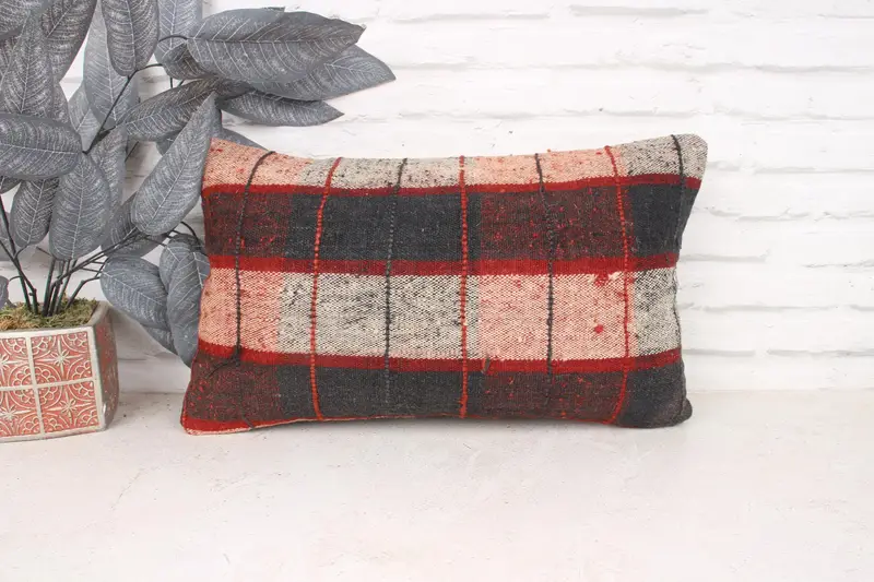 Vintage Pillow, Pet Cushion Case, Pillow Case, Vintage Kilim Pillow, Pillow for Couch, Custom Pillow Cover, Bench Cushion, 12x20 Brown Cushion Case - 1
