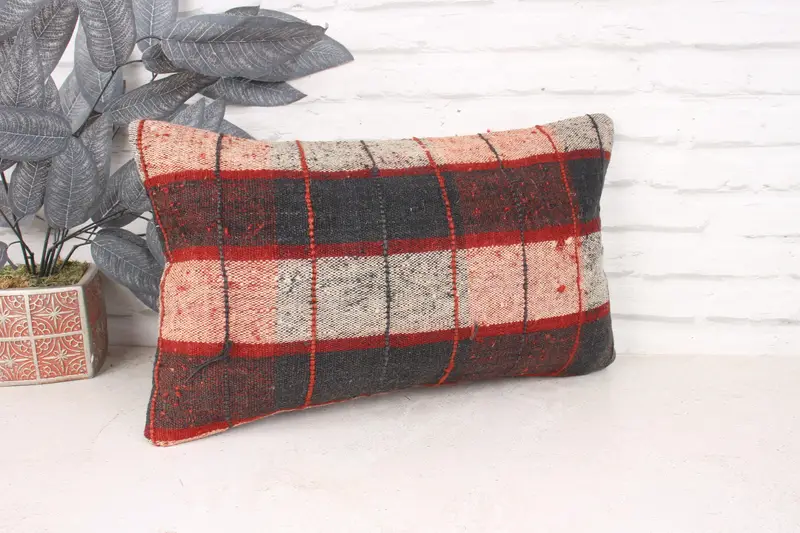 Vintage Pillow, Pet Cushion Case, Pillow Case, Vintage Kilim Pillow, Pillow for Couch, Custom Pillow Cover, Bench Cushion, 12x20 Brown Cushion Case - 3