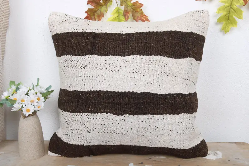 Vintage Kilim Pillow, Cotton Pillow Cover, 18x18 White Pillow, Handwoven Pillow, Cushion Case, Boho Pillow Sham Cover, Kilim Pillow Cover - 2