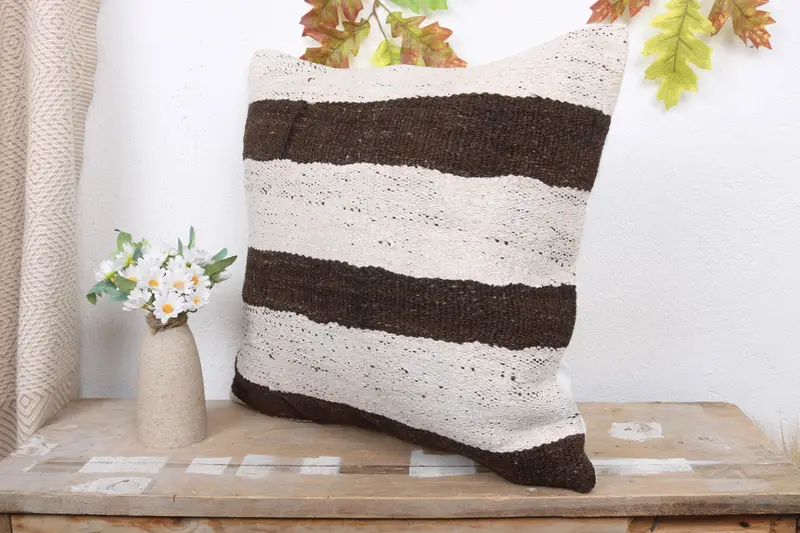 Vintage Kilim Pillow, Cotton Pillow Cover, 18x18 White Pillow, Handwoven Pillow, Cushion Case, Boho Pillow Sham Cover, Kilim Pillow Cover - 4