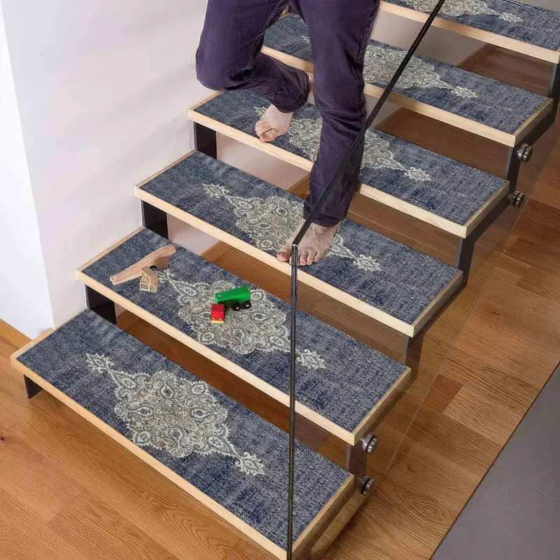 Medallion Stair Rug, Printed Rug with Ethnic Boho Pattern