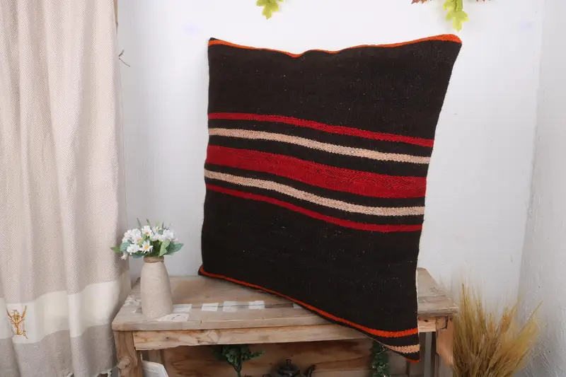 Turkish Pillow, Handmade Kilim Cushion, Wholesale Cushion Case, Vintage Throw Cushion, 28x28 Brown Pillow, Cushion Cover, Gift Pillow - 4