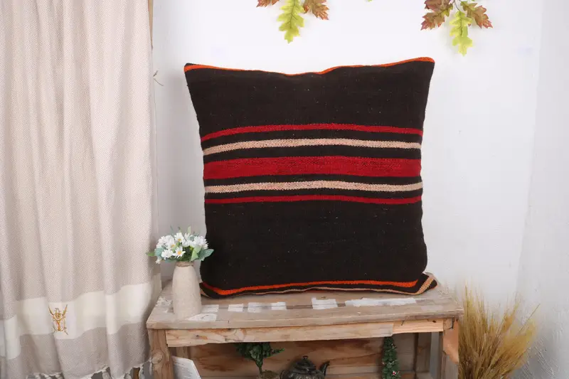 Turkish Pillow, Handmade Kilim Cushion, Wholesale Cushion Case, Vintage Throw Cushion, 28x28 Brown Pillow, Cushion Cover, Gift Pillow - 1