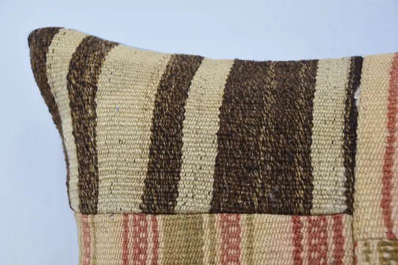 Handmade Kilim Cushion, Decorative Bolster Pillow Cover, Toss Cushion, Interior Designer Pillow, Boho Pillow Sham Cover, Cushion, 16x24 Beige Pillow - 2