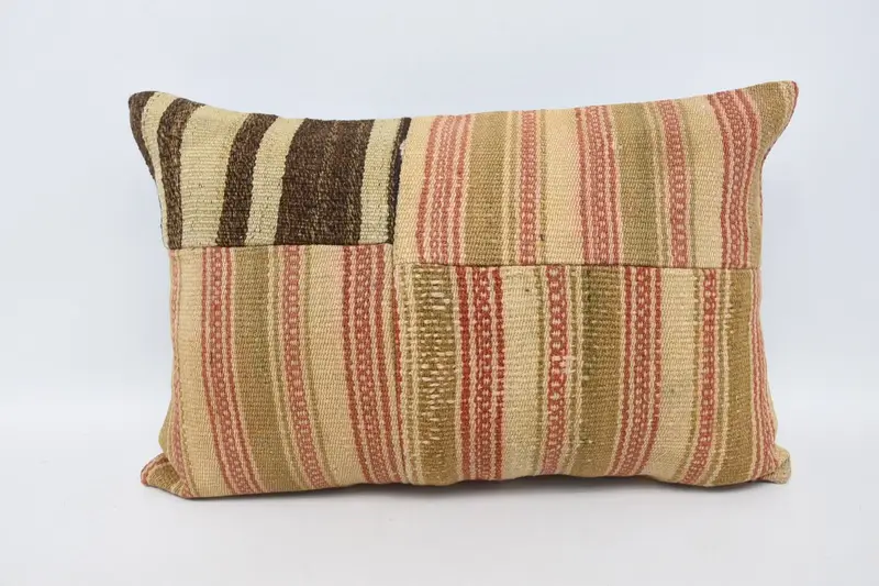 Handmade Kilim Cushion, Decorative Bolster Pillow Cover, Toss Cushion, Interior Designer Pillow, Boho Pillow Sham Cover, Cushion, 16x24 Beige Pillow - 1