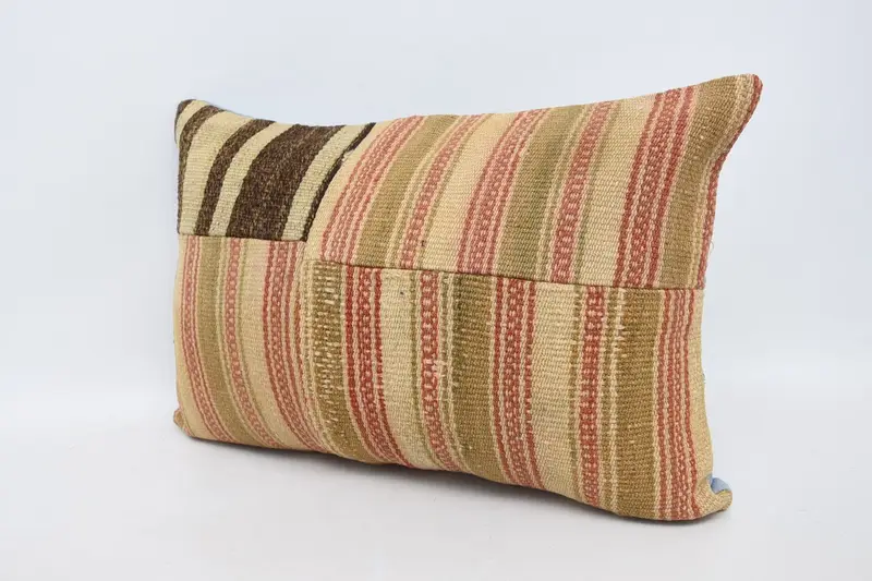 Handmade Kilim Cushion, Decorative Bolster Pillow Cover, Toss Cushion, Interior Designer Pillow, Boho Pillow Sham Cover, Cushion, 16x24 Beige Pillow - 4