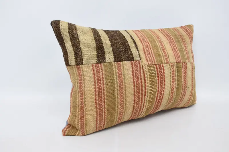 Handmade Kilim Cushion, Decorative Bolster Pillow Cover, Toss Cushion, Interior Designer Pillow, Boho Pillow Sham Cover, Cushion, 16x24 Beige Pillow - 3
