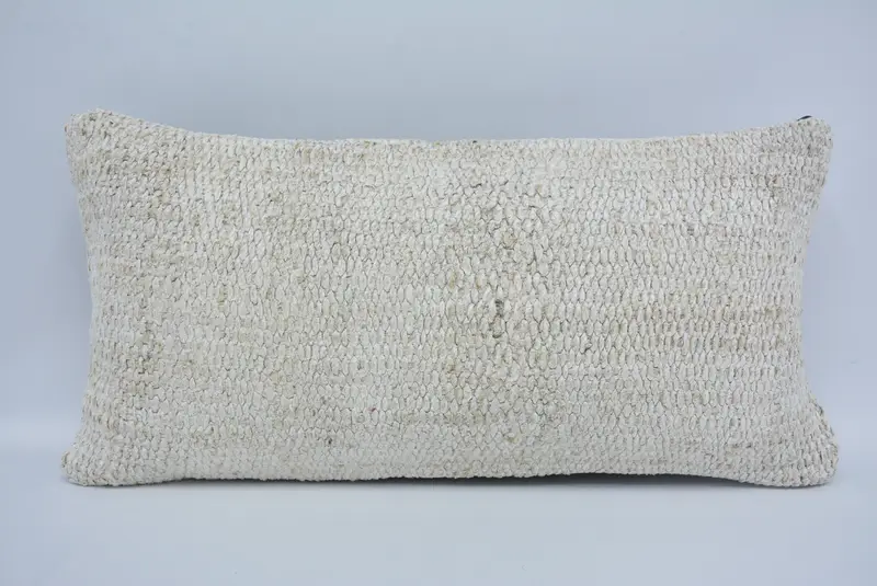 Throw Kilim Pillow, Pillow Sham, Boho Chic Cushion, 12x24 White Cushion Case, Kilim Pillow Cover, Armchair Cushion Case, Kilim Cushion Sham - 1