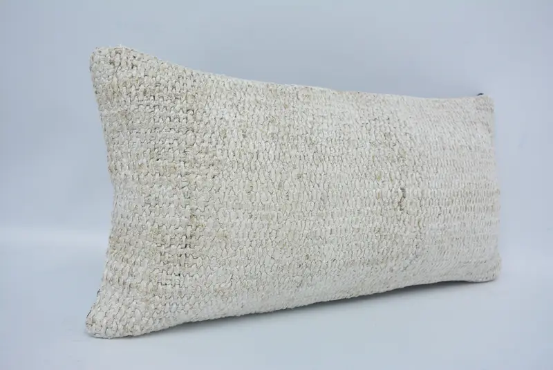 Throw Kilim Pillow, Pillow Sham, Boho Chic Cushion, 12x24 White Cushion Case, Kilim Pillow Cover, Armchair Cushion Case, Kilim Cushion Sham - 3