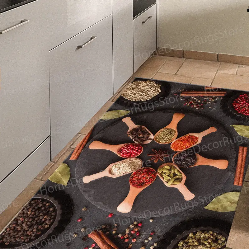 エレガントなプリントラグ：インドのスパイス、カラフルなキッチン＆ダイニングルーム