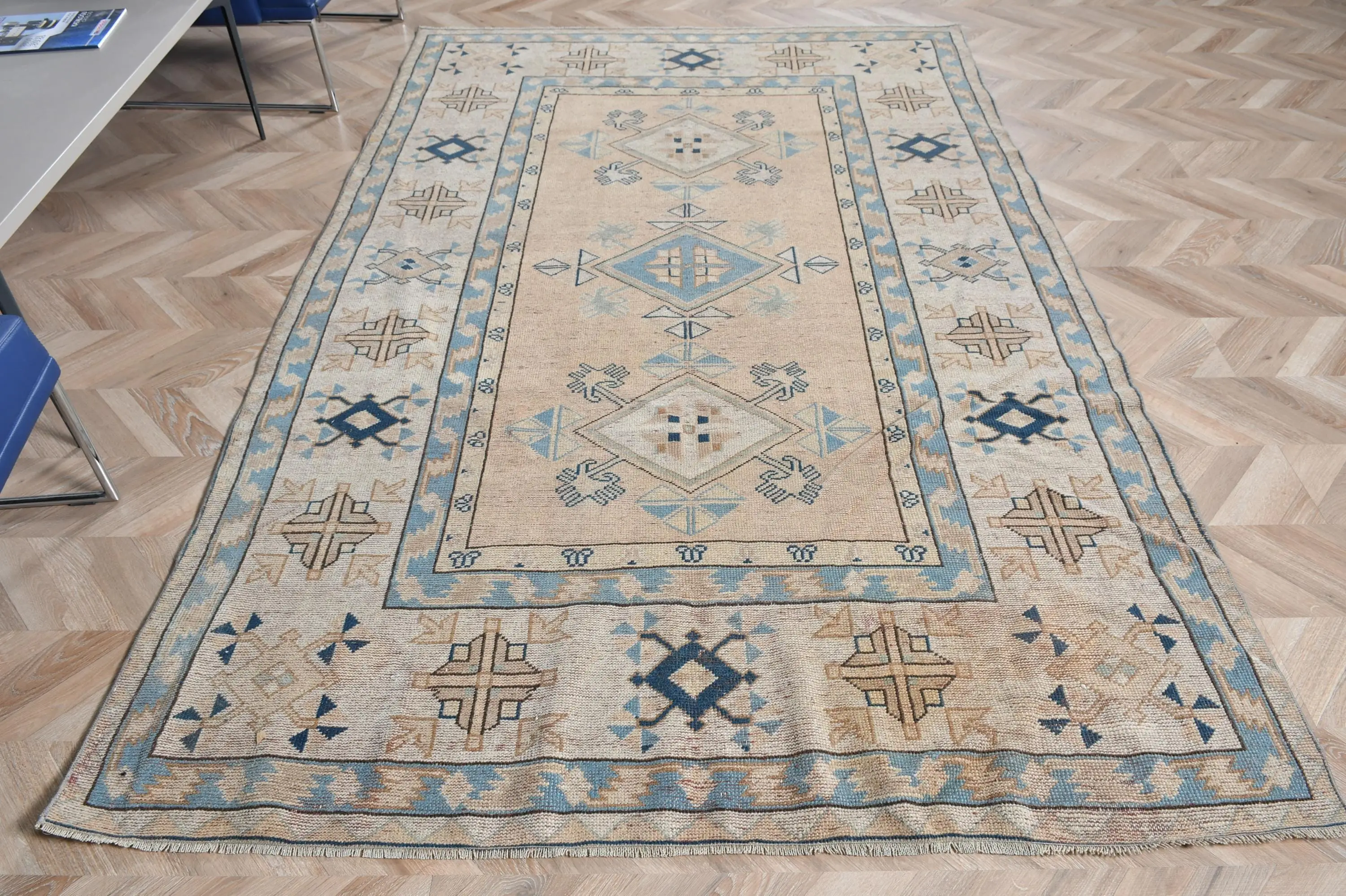 Vintage Büyük Halı, 5.6x8.8 ft Türk Halısı, Mavi Yün Halı - 1