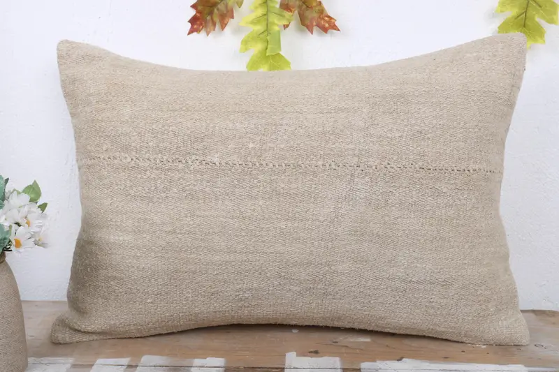 Square Throw Cushion Cover, Pillow for Sofa, 16x24 Beige Pillow Case, Antique Pillows, Knitted Pillow, Turkish Pillow, Cushion Cover - 2