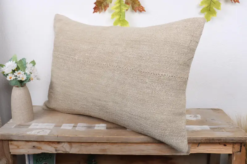Square Throw Cushion Cover, Pillow for Sofa, 16x24 Beige Pillow Case, Antique Pillows, Knitted Pillow, Turkish Pillow, Cushion Cover - 4