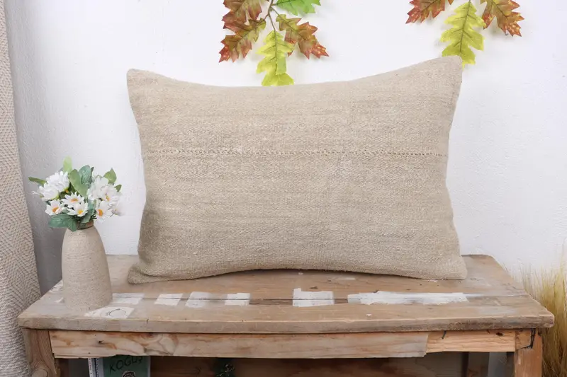 Square Throw Cushion Cover, Pillow for Sofa, 16x24 Beige Pillow Case, Antique Pillows, Knitted Pillow, Turkish Pillow, Cushion Cover - 1