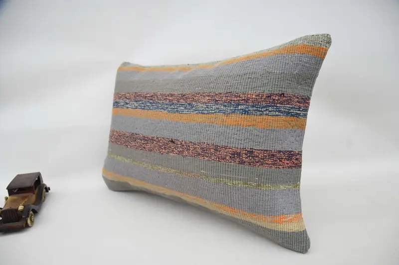 Indoor Cushion Cover, Throw Kilim Pillow, Ethnical Kilim Rug Pillow, Boho Pillow, 16x24 Gray Cushion Cover, Cushion Cover - 5