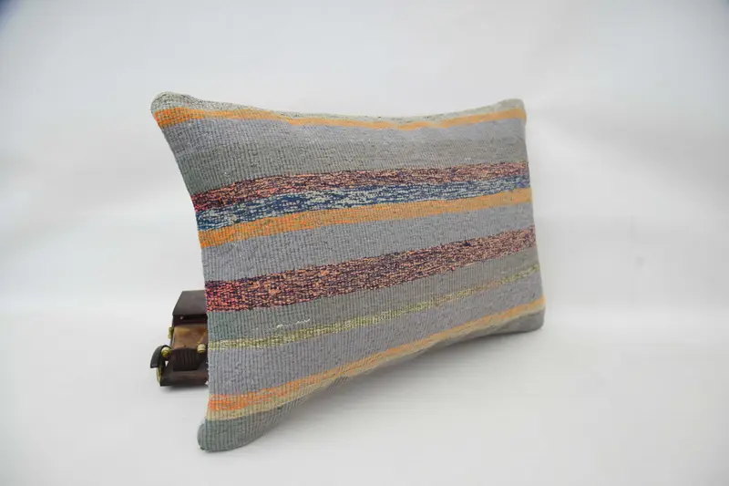 Indoor Cushion Cover, Throw Kilim Pillow, Ethnical Kilim Rug Pillow, Boho Pillow, 16x24 Gray Cushion Cover, Cushion Cover - 3