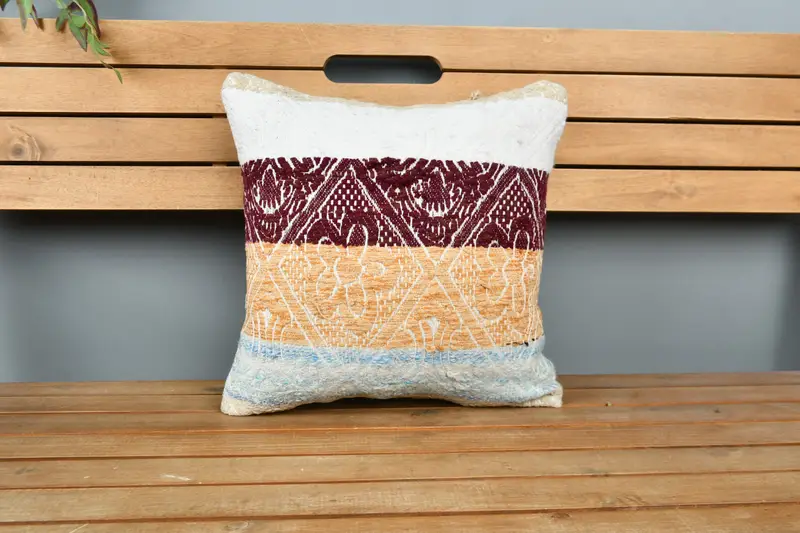 Cushion Cover, Vintage Kilim Pillow, Ethnical Kilim Rug Pillow, Living Room Throw Cushion Case, Kilim Pillow, 16x16 Beige Cushion Case - 6