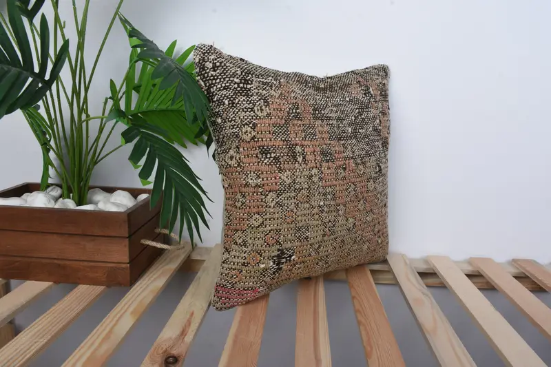 Ottoman Cushion Case, Interior Designer Pillow, Boho Pillow Sham Cover, Pillow Cover, 16x16 Brown Cushion Cover, Throw Kilim Pillow - 4