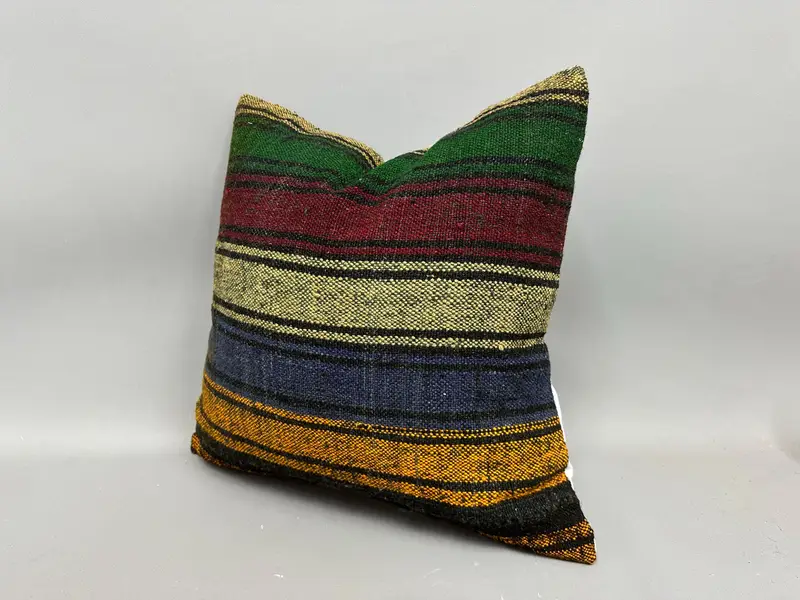 Vintage Kilim Pillow, 20x20 Green Pillow Sham, Cushion, Kilim Cushion Sham, Sofa Bolster Cushion Cover, Handmade Kilim Cushion - 3