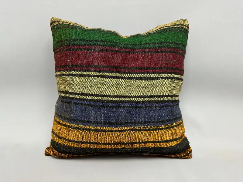 Vintage Kilim Pillow, 20x20 Green Pillow Sham, Cushion, Kilim Cushion Sham, Sofa Bolster Cushion Cover, Handmade Kilim Cushion - 4