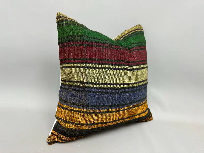 Vintage Kilim Pillow, 20x20 Green Pillow Sham, Cushion, Kilim Cushion Sham, Sofa Bolster Cushion Cover, Handmade Kilim Cushion - 2