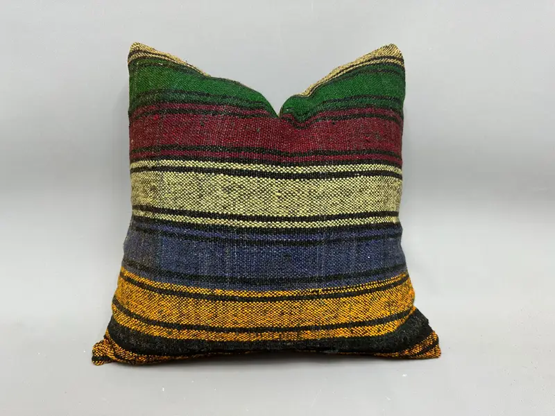 Vintage Kilim Pillow, 20x20 Green Pillow Sham, Cushion, Kilim Cushion Sham, Sofa Bolster Cushion Cover, Handmade Kilim Cushion - 1