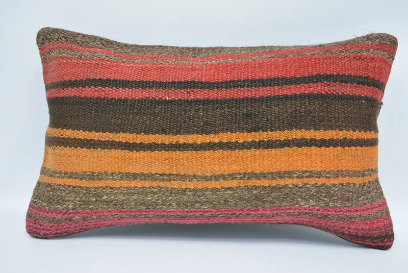 Boho Pillow, Turkish Kilim Pillow, Accent Throw Pillow Sham, Ethnic Throw Pillow, 12x20 Brown Pillow Case, Pillow Case, Kilim Pillow - 1
