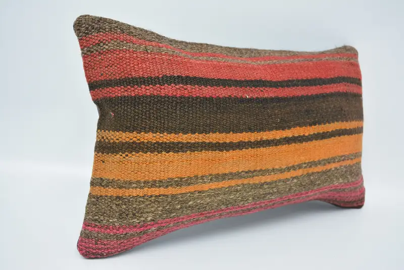 Boho Pillow, Turkish Kilim Pillow, Accent Throw Pillow Sham, Ethnic Throw Pillow, 12x20 Brown Pillow Case, Pillow Case, Kilim Pillow - 3