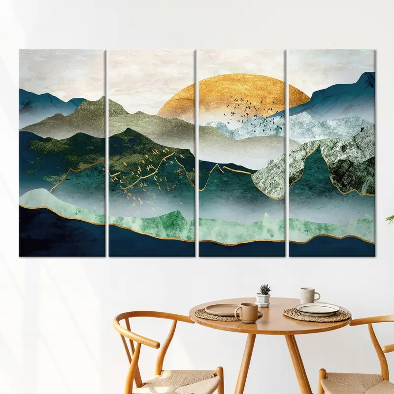 抽象的なマウンテンボヘミアンキャンバス: ミニマリストプリントアートパネル