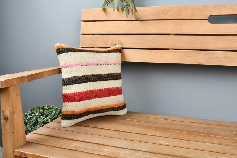 Vintage Kilim Pillow, Cushion Cover, Outdoor Throw Cushion Cover, Throw Kilim Pillow, Home Decor Pillow, 12x12 Brown Pillow Sham - 1