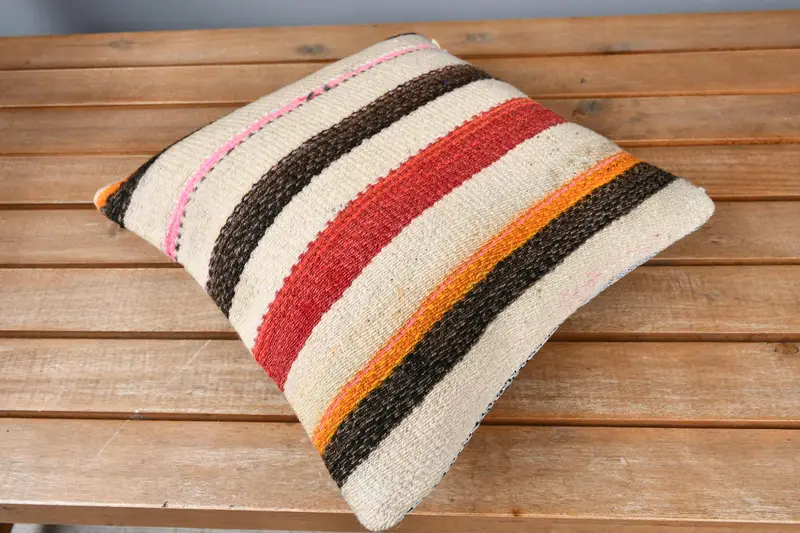 Vintage Kilim Pillow, Cushion Cover, Outdoor Throw Cushion Cover, Throw Kilim Pillow, Home Decor Pillow, 12x12 Brown Pillow Sham - 2