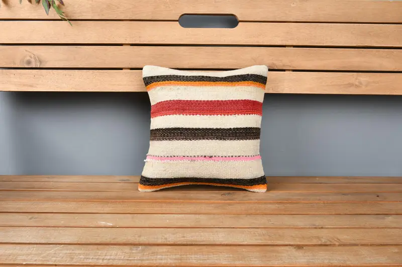 Vintage Kilim Pillow, Cushion Cover, Outdoor Throw Cushion Cover, Throw Kilim Pillow, Home Decor Pillow, 12x12 Brown Pillow Sham - 6