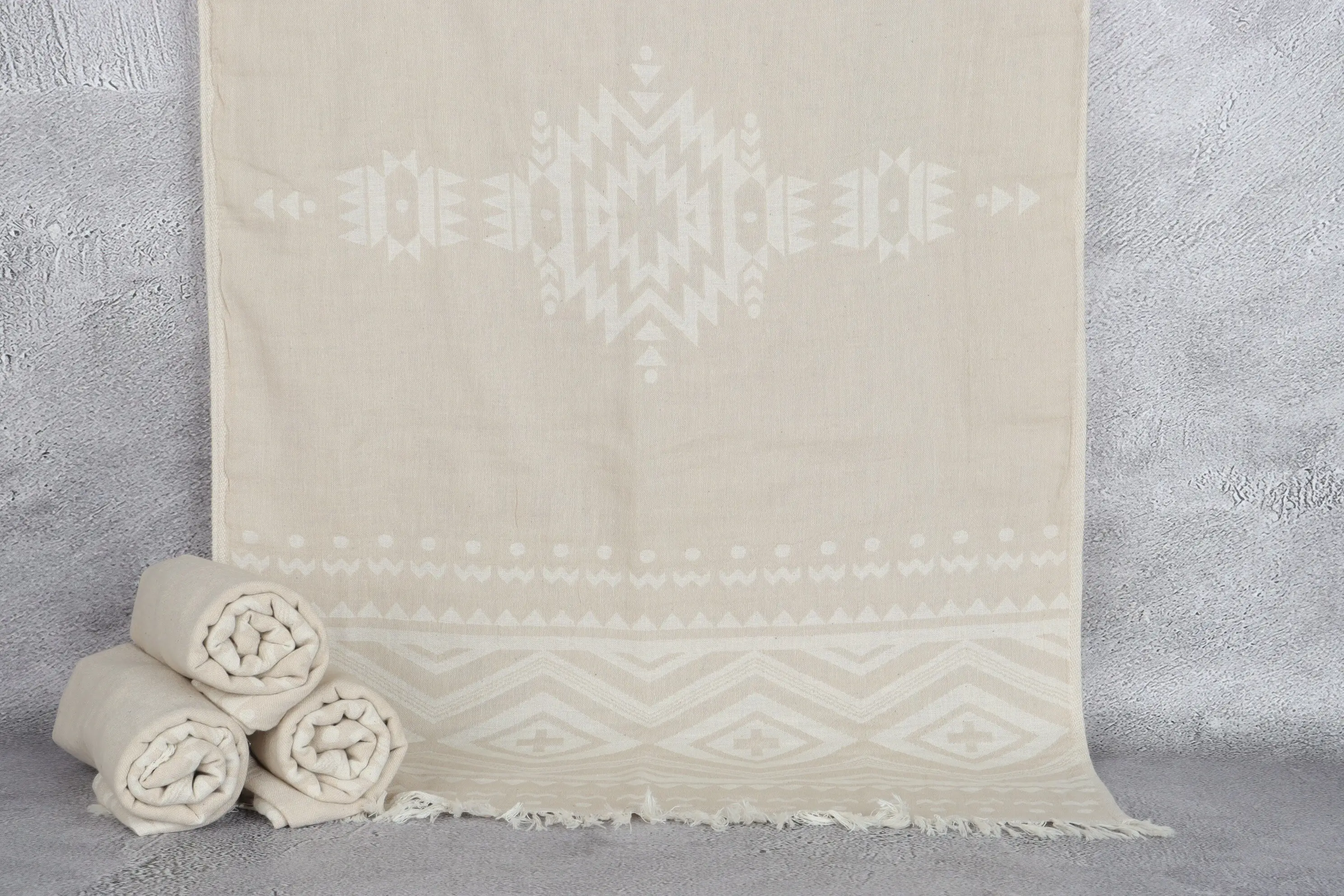 Monogram Dish Towel, Personalized Turkish Hand Towel, Beige, 24x40 Inches - 1