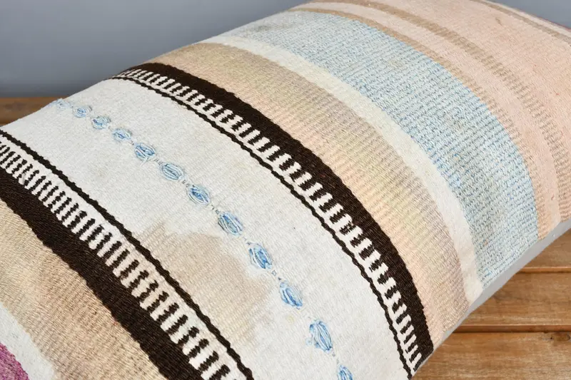 Handmade Throw Pillow Case, Ethnical Kilim Rug Pillow, Kilim Cushion Sham, Pillow Cover, 16x24 Beige Cushion Case, Turkish Kilim Pillow - 3