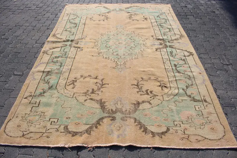 Alfombra Turca Grande 19x28cm, Alfombra de Lana Sólida Marrón Azul - 1