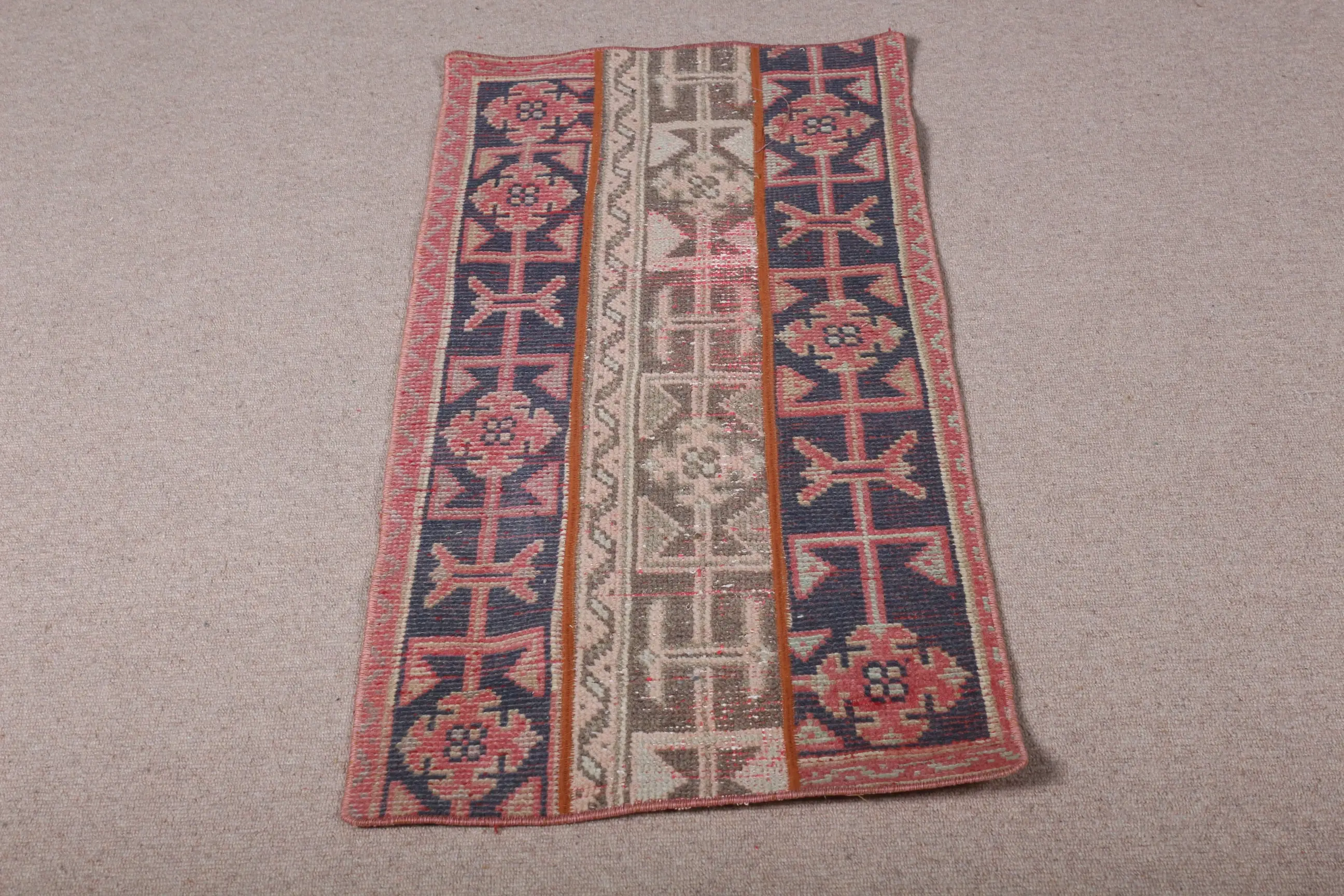 Vintage Turkish Small Rug 1.7x3.7 ft (52x113 cm), Red Solid Rug - 1