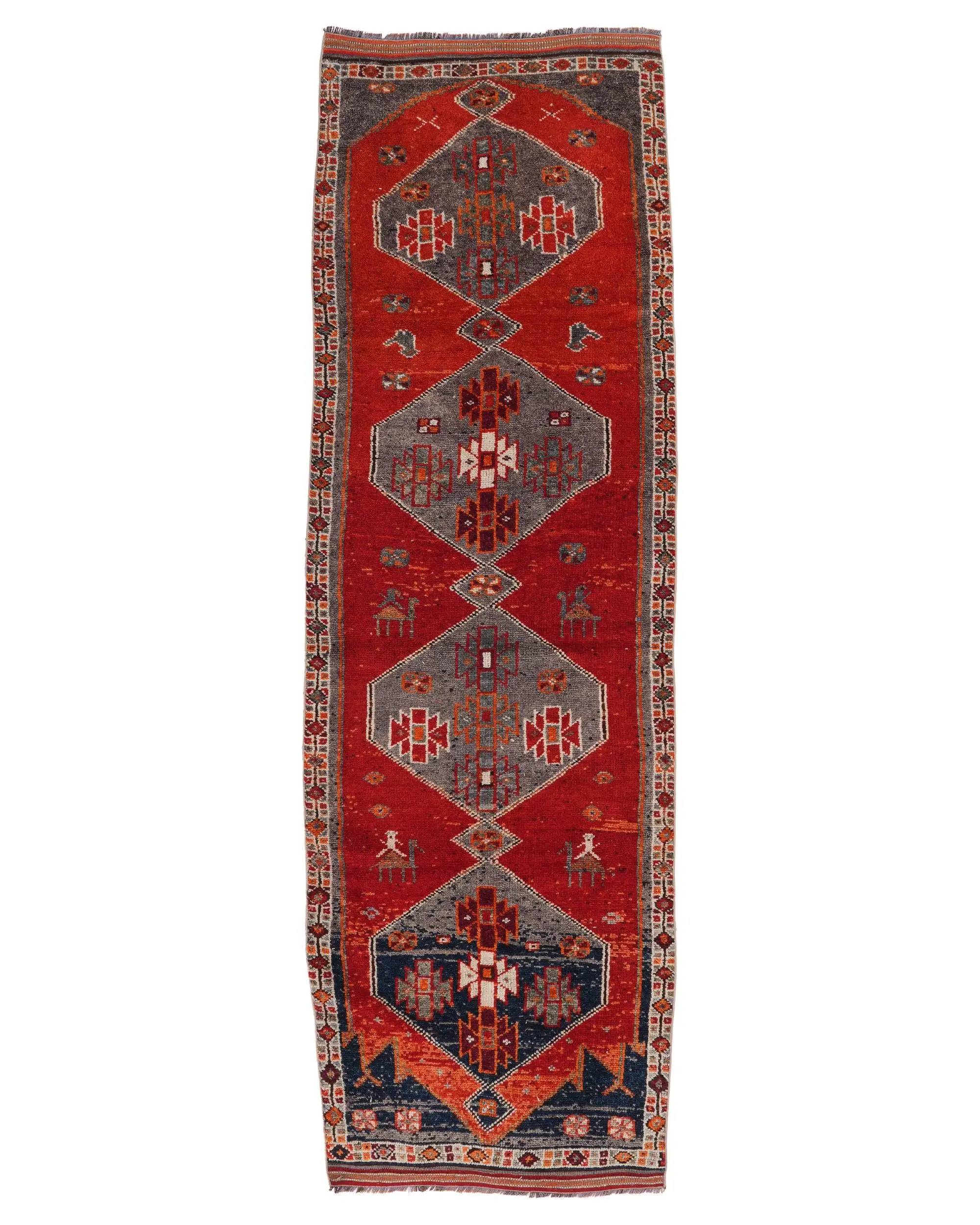3.1x10.4 ft Vintage Rug, Herki Rug, Red Ikat Rug Wool - 1